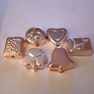 Nasco Hong Kong 6 Piece Tins Jello Tart Cake Pans Holiday Rose Gold Vintage